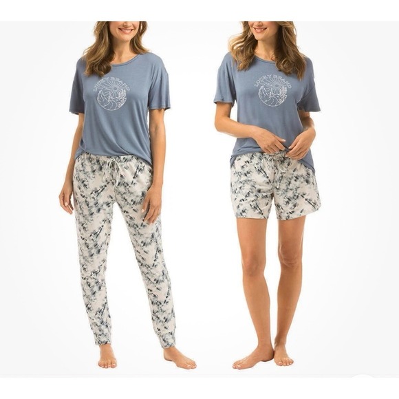 Lucky Brand Other - NEW Lucky Brand Women's XXL 3-Pc Pajama Set T-shirt Joggers Shorts Blue Tie Dye